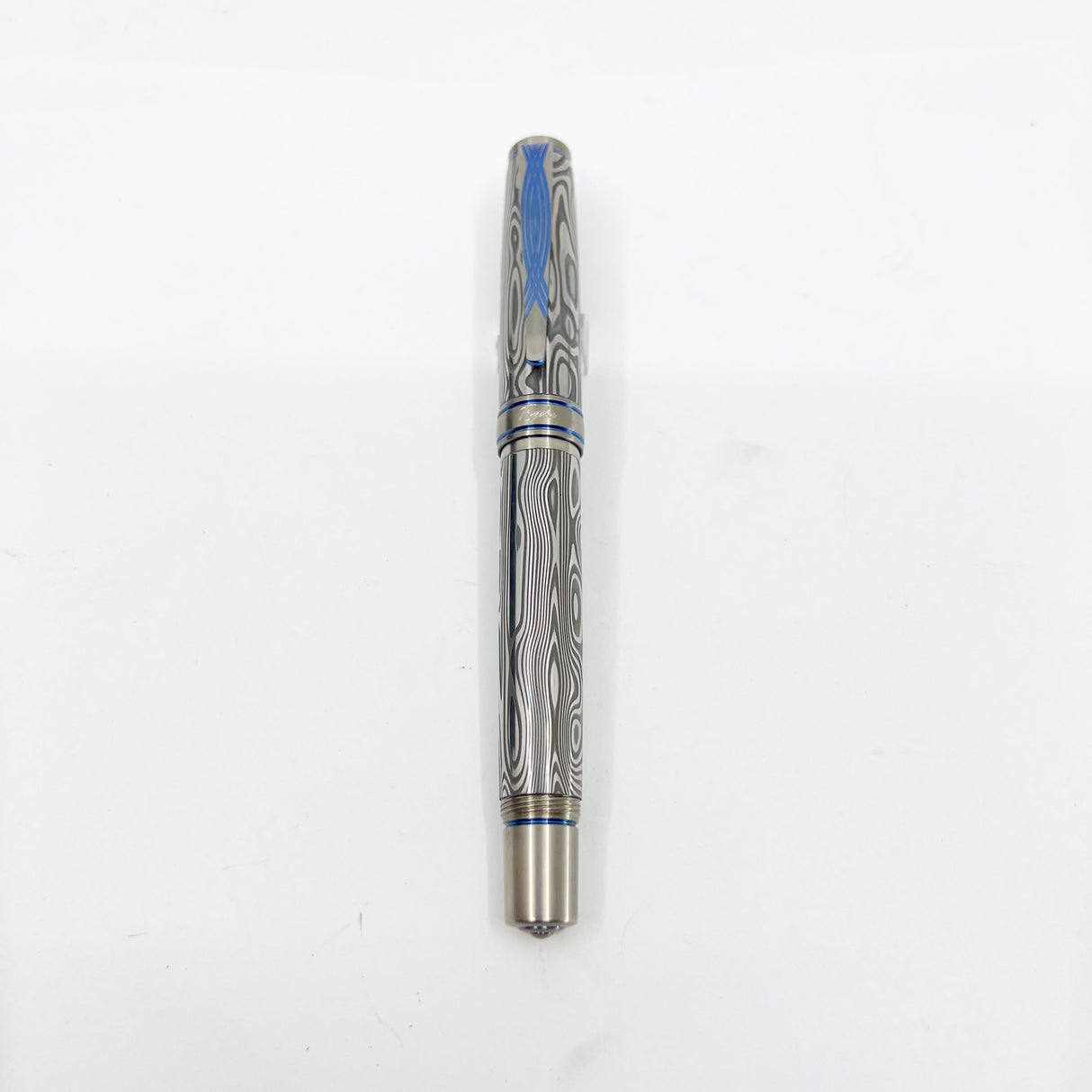 Grayson Tighe Odin's Eye Damascus Steel over Titanium Limited Edition Fountain Pen - Medium Tighe 18kt Gold Nib (2004) - RARE & VERY DESIRABLE!!