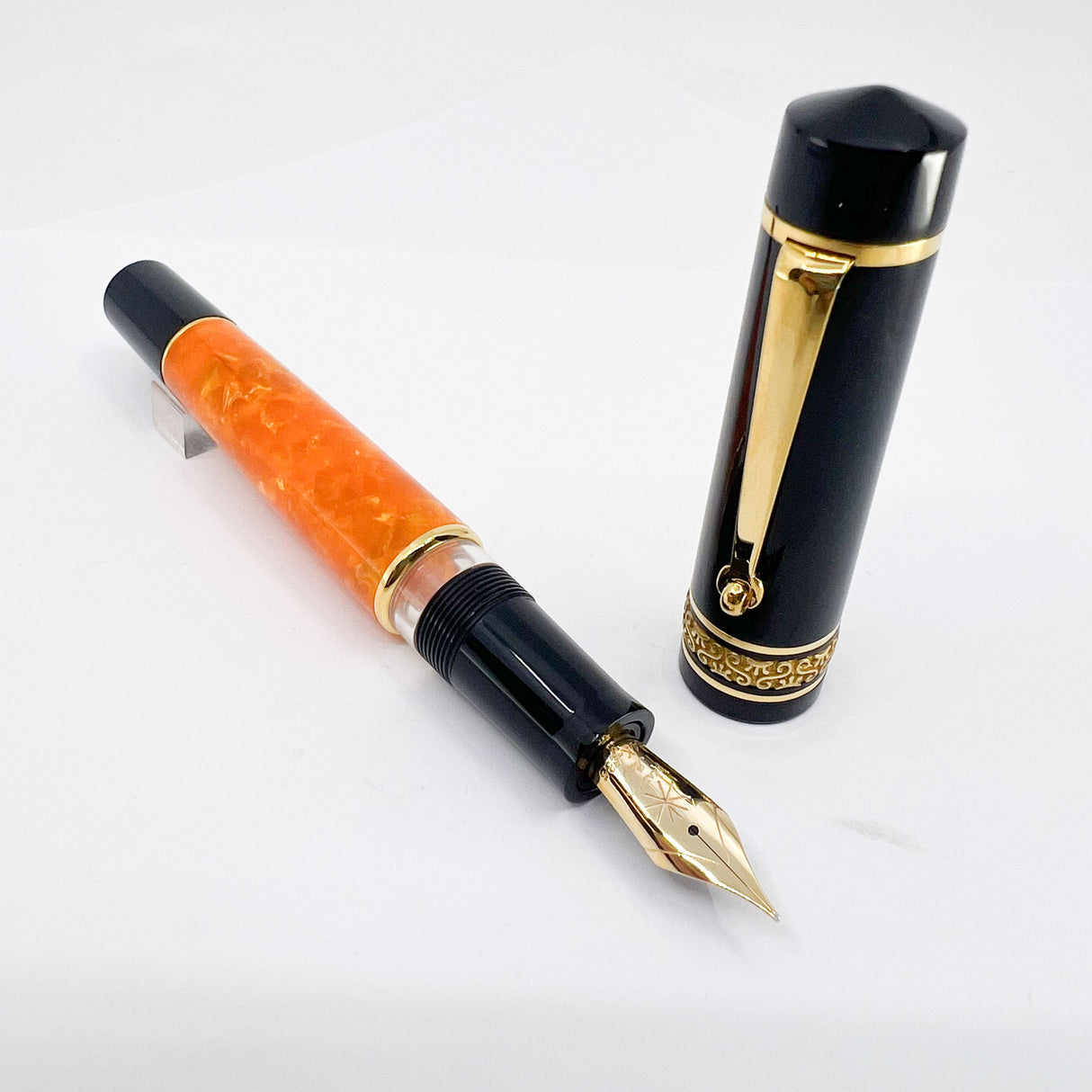 Maiora Mytho K Origine (Orange & Black) Fountain Pen - Medium 14kt Gold Nib