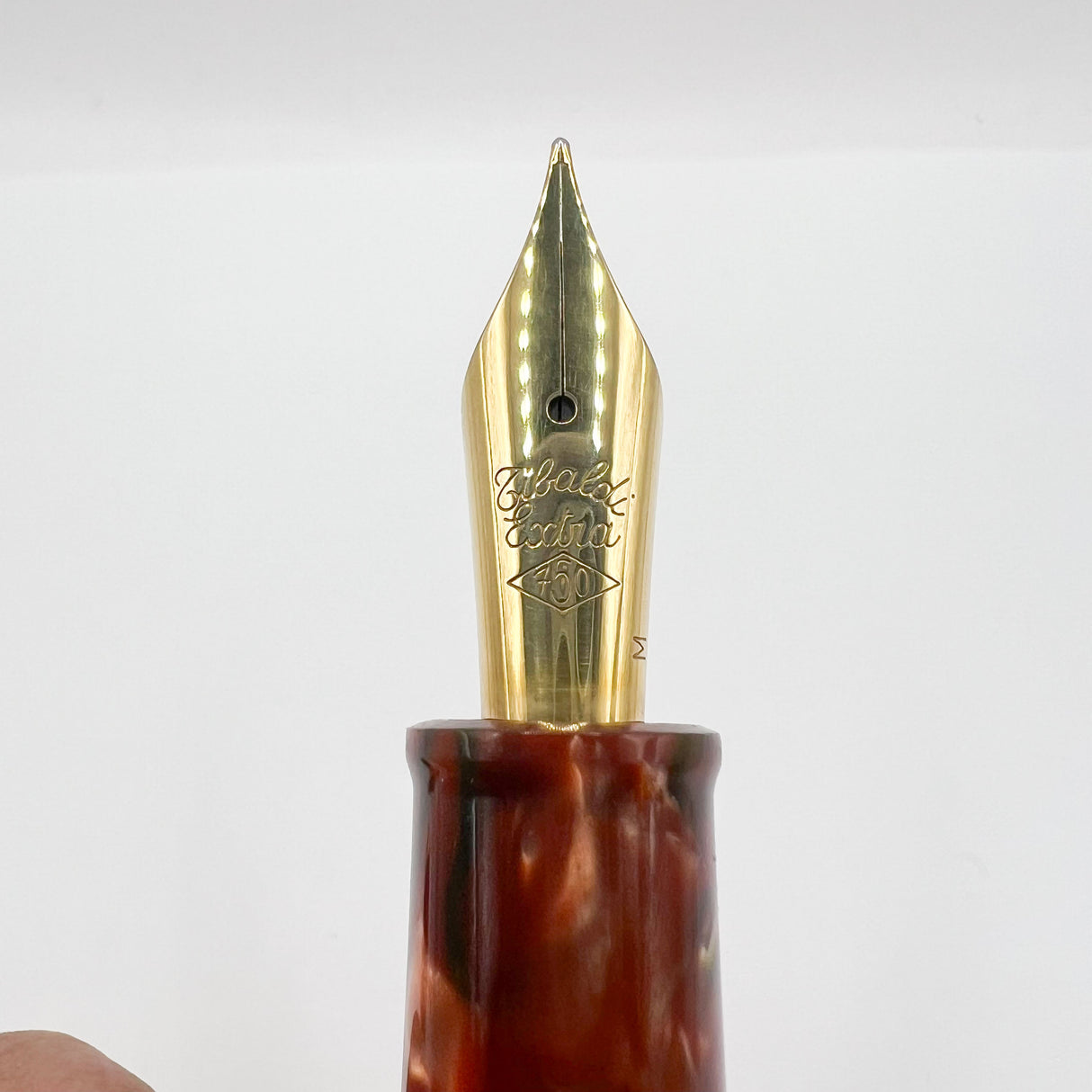 Tibaldi Modello 60 Burgundy Marble Celluloid Fountain Pen - Semi-Flex Medium 18kt Gold Tibaldi "Extra" Nib