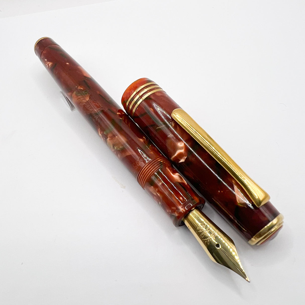 Tibaldi Modello 60 Burgundy Marble Celluloid Fountain Pen - Semi-Flex Medium 18kt Gold Tibaldi "Extra" Nib