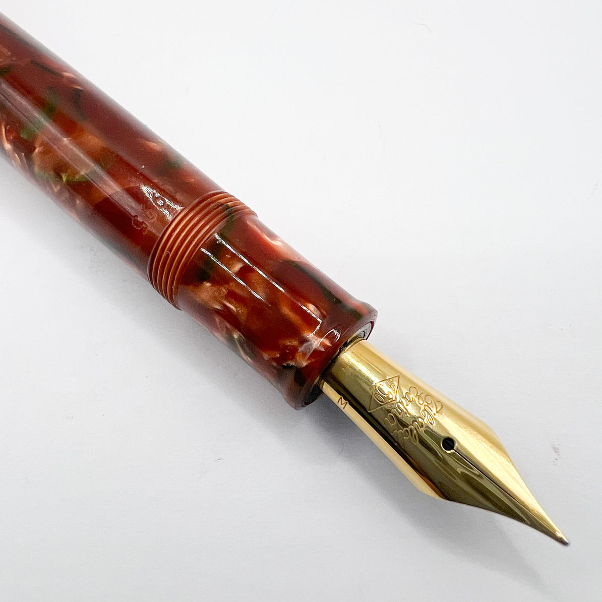 Tibaldi Modello 60 Burgundy Marble Celluloid Fountain Pen - Semi-Flex Medium 18kt Gold Tibaldi "Extra" Nib