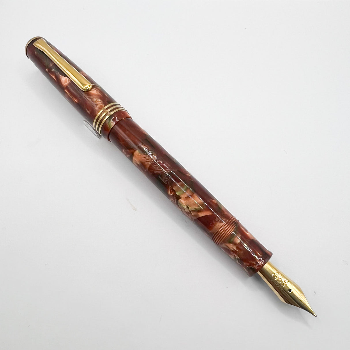 Tibaldi Modello 60 Burgundy Marble Celluloid Fountain Pen - Semi-Flex Medium 18kt Gold Tibaldi "Extra" Nib