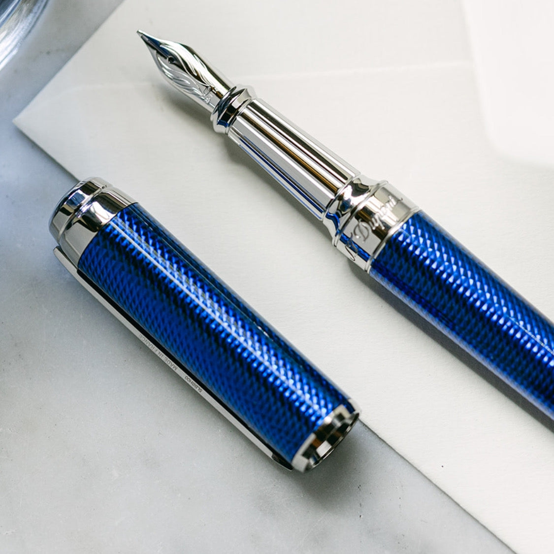 S.T. Dupont Eternity XL Blue Lacquer Over Guilloche - Fountain Pen