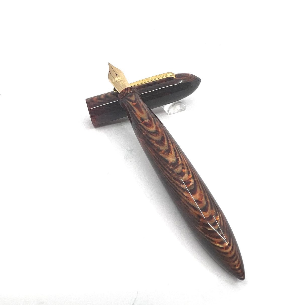 Oldwin Paris Torpedo Bronze Arco Spina (Fish Bone) Pattern Celluloid LE Fountain Pen-RARE!