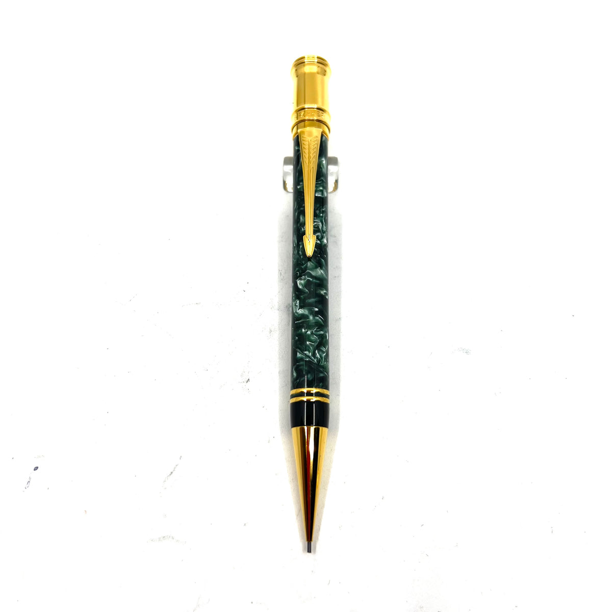 Stylo Porte-mines Parker Duofold – Résine Vert Foncé Marbrée, Plaqué Or, Occasion