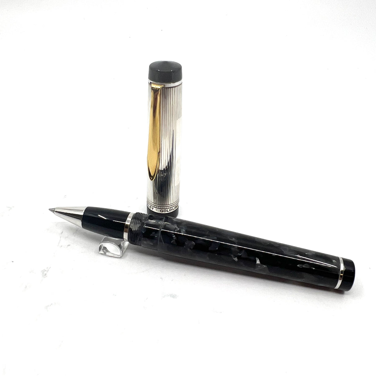Bexley Goldline Sterling Silver Cap Charcoal Gray Marble Rollerball