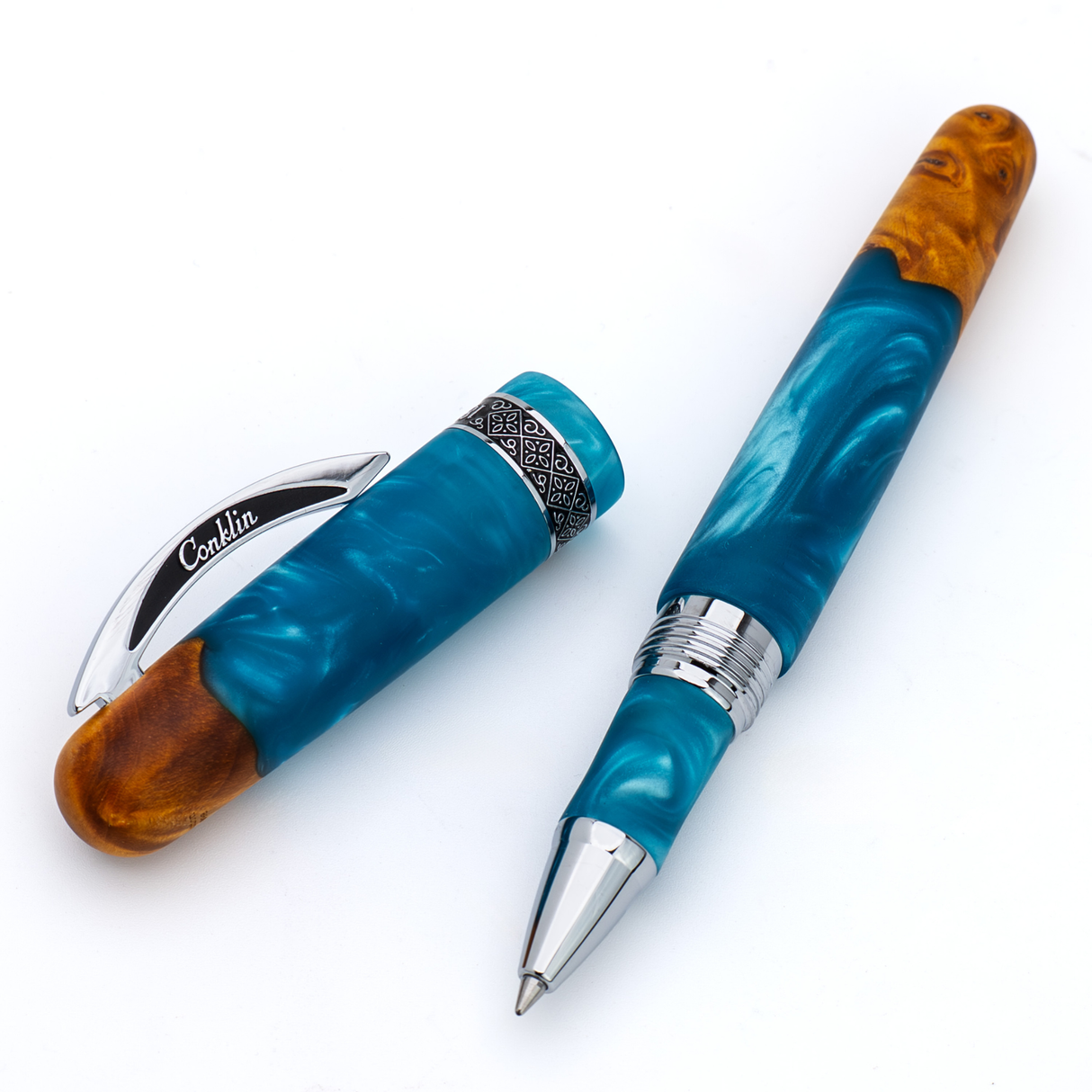Conklin 1898 Spectra Fusion BLUE CHROME TRIM Rollerball Pen Collection