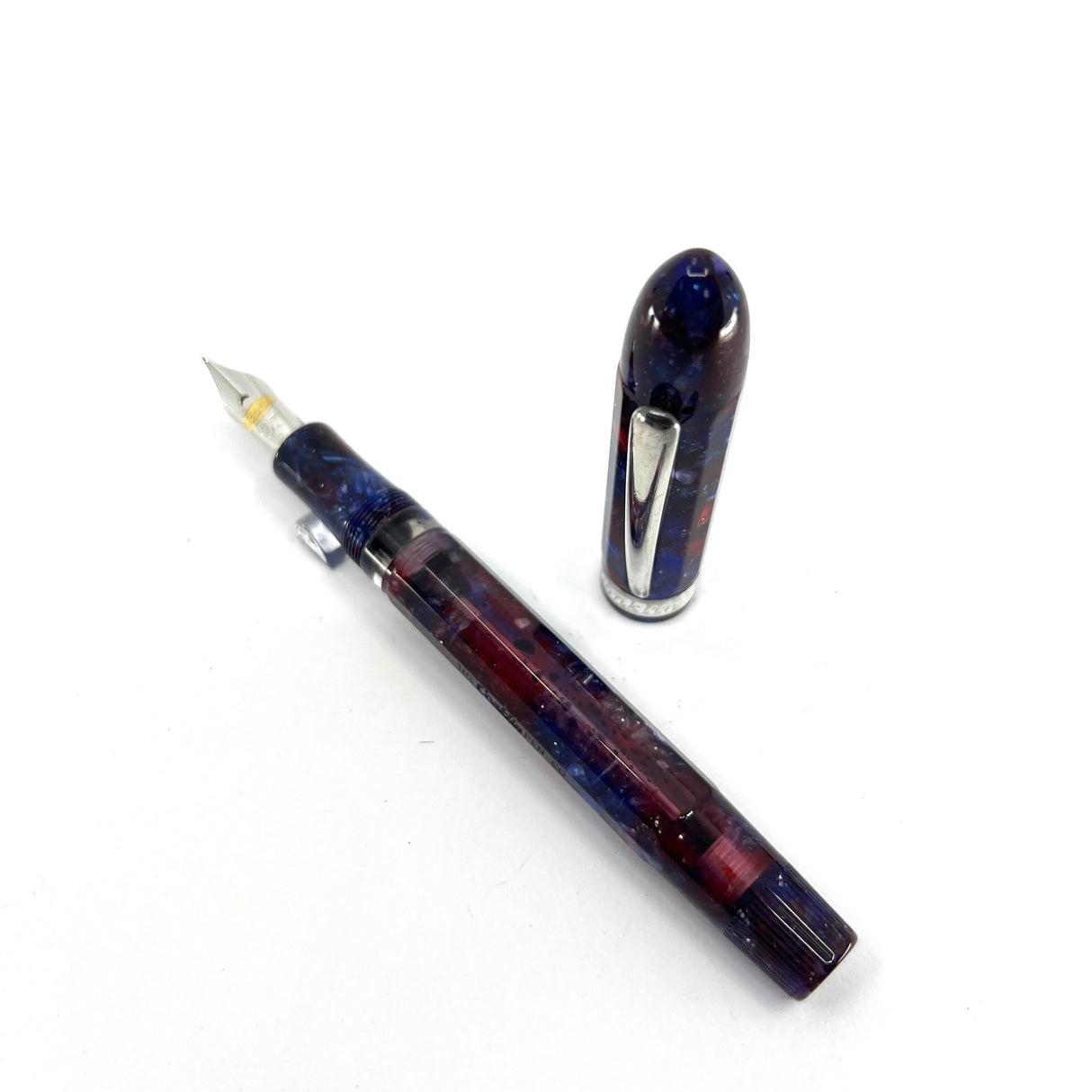 Conklin Nozac Word Gauge Demonstrator Blue and Red Celluloid (made by Visconti circa 2006) i- Broad 18kt Gold Nib