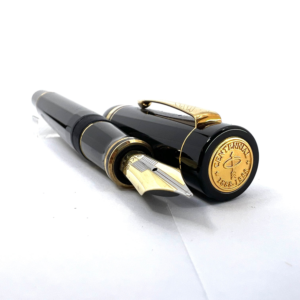 Parker Black Duofold 1888-1988 Centennial Collector Edition - First Year Parker Cap Top Medallion - Medium 18kt Gold Nib