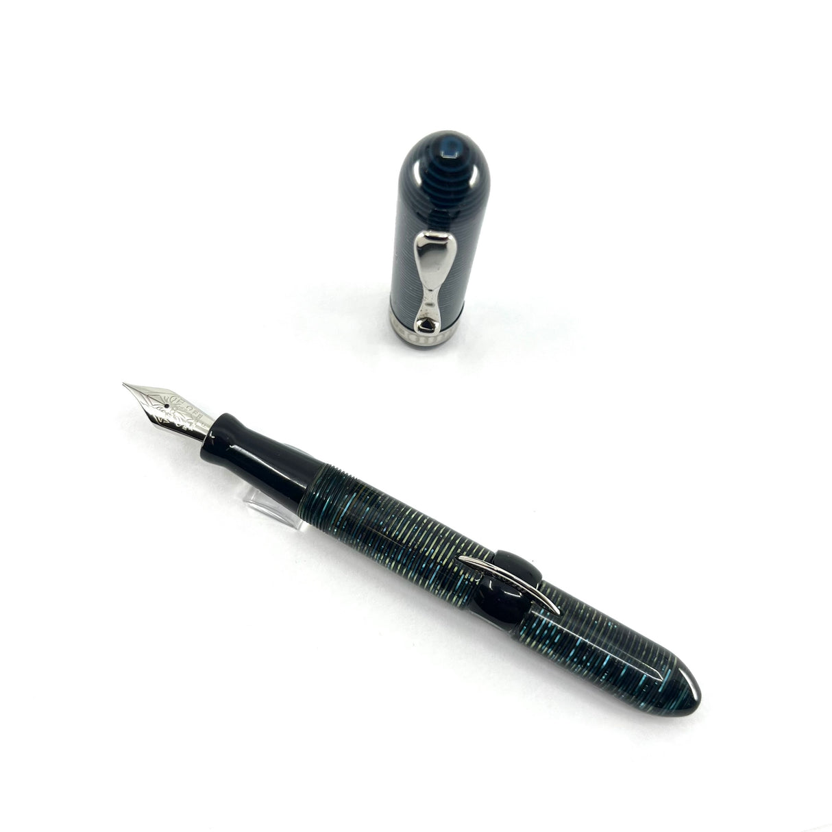 Visconti Copernicus Layered Blue Celluloid Fountain Pen - Fine 18kt Gold Nib