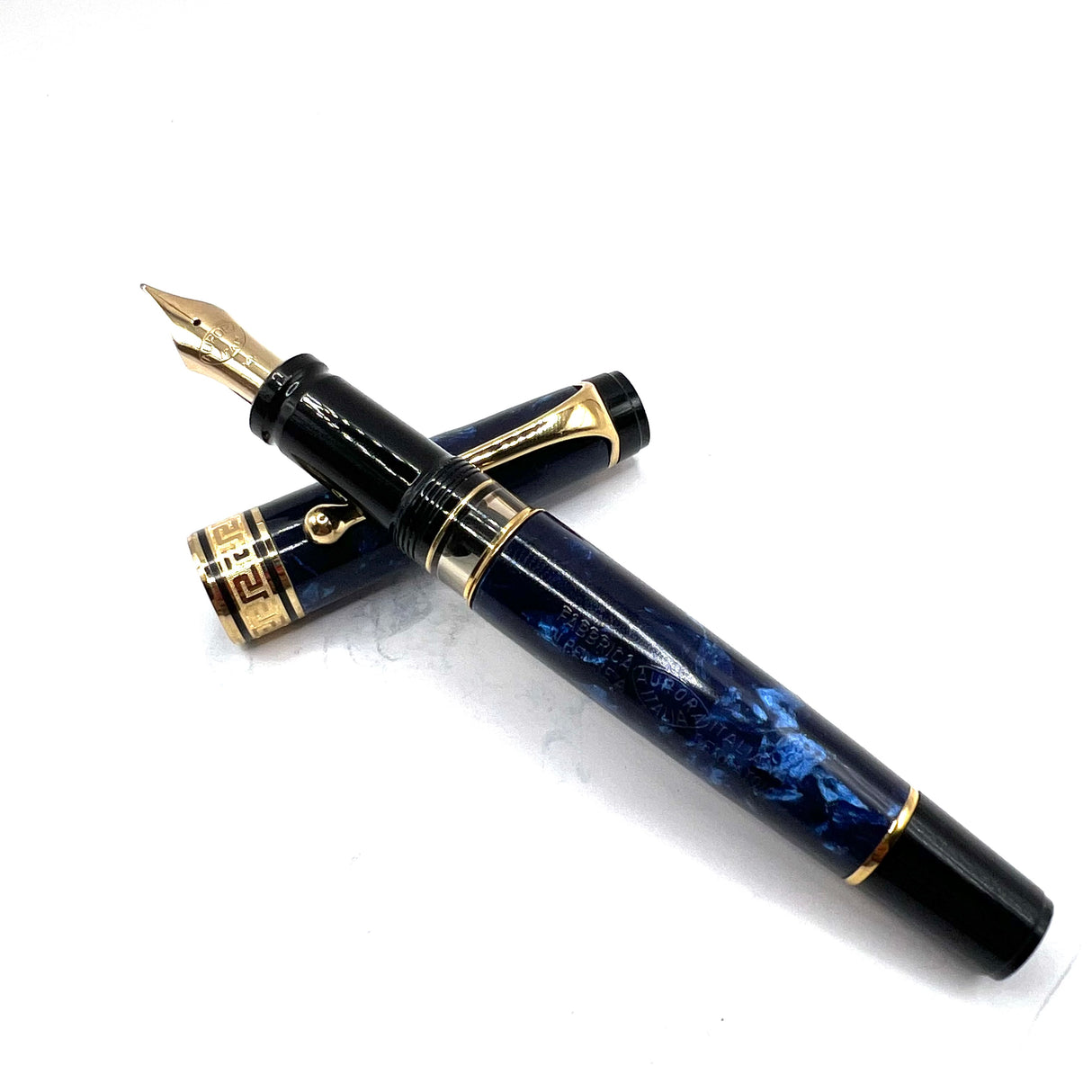 Aurora Optima Blue Marble Auroloide Fountain Pen - Medium 14kt Gold Nib
