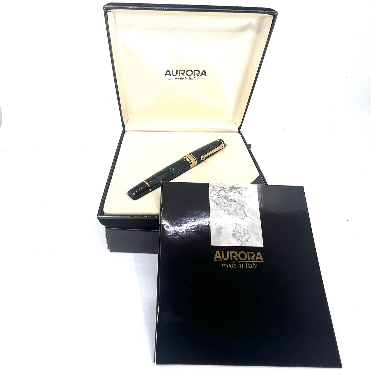 Aurora Auroloide Marbled Green Fountain Pen Circa 1996- Broad Italic 14kt Gold Nib