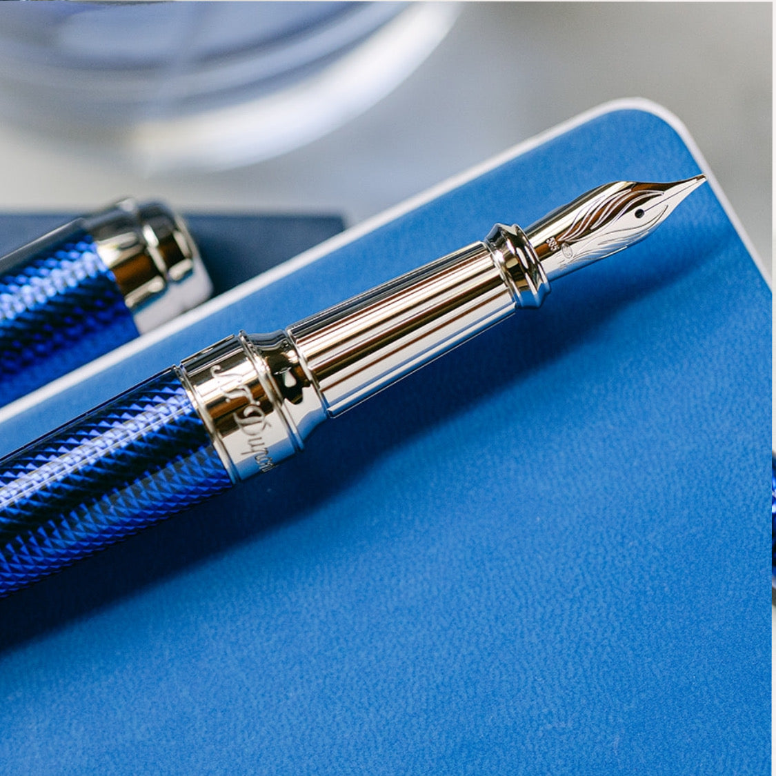 S.T. Dupont Eternity XL Blue Lacquer Over Guilloche - Fountain Pen