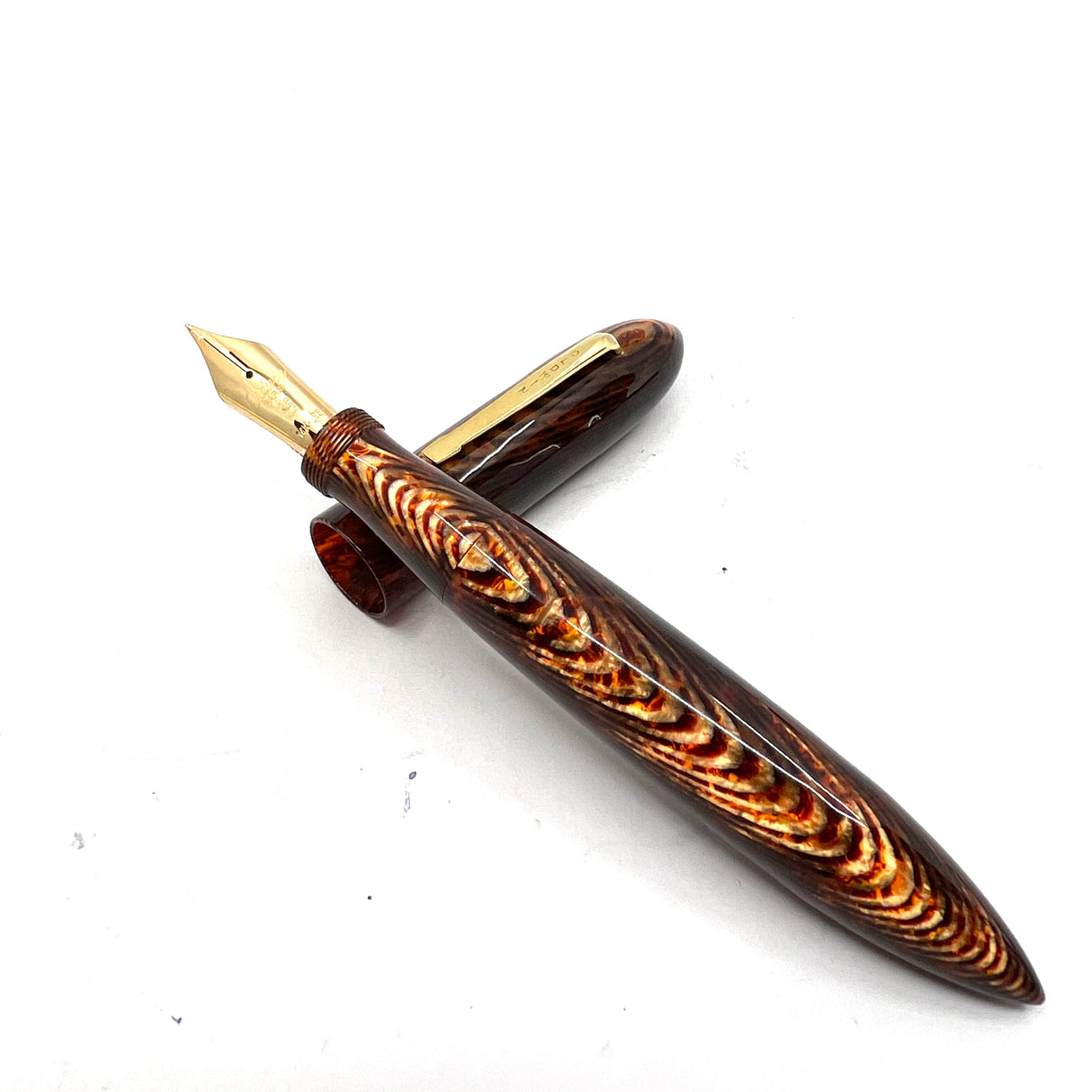 Oldwin (Paris) Torpedo Bronze Arco Spina (Fish Bone) Pattern Celluloid LE Fountain Pen