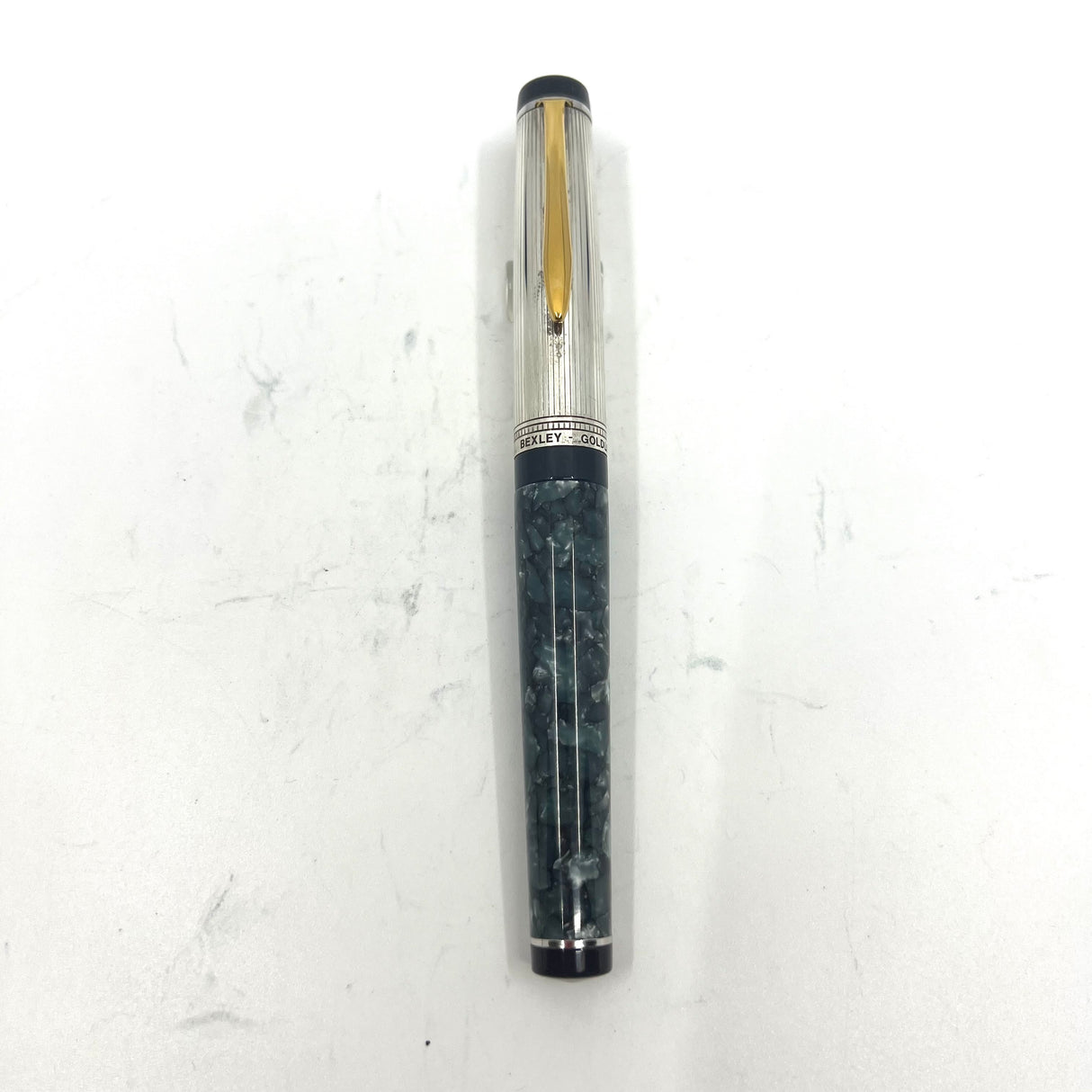 Bexley Goldline Sterling Silver Cap Grayish Blue Marble Fountain Pen