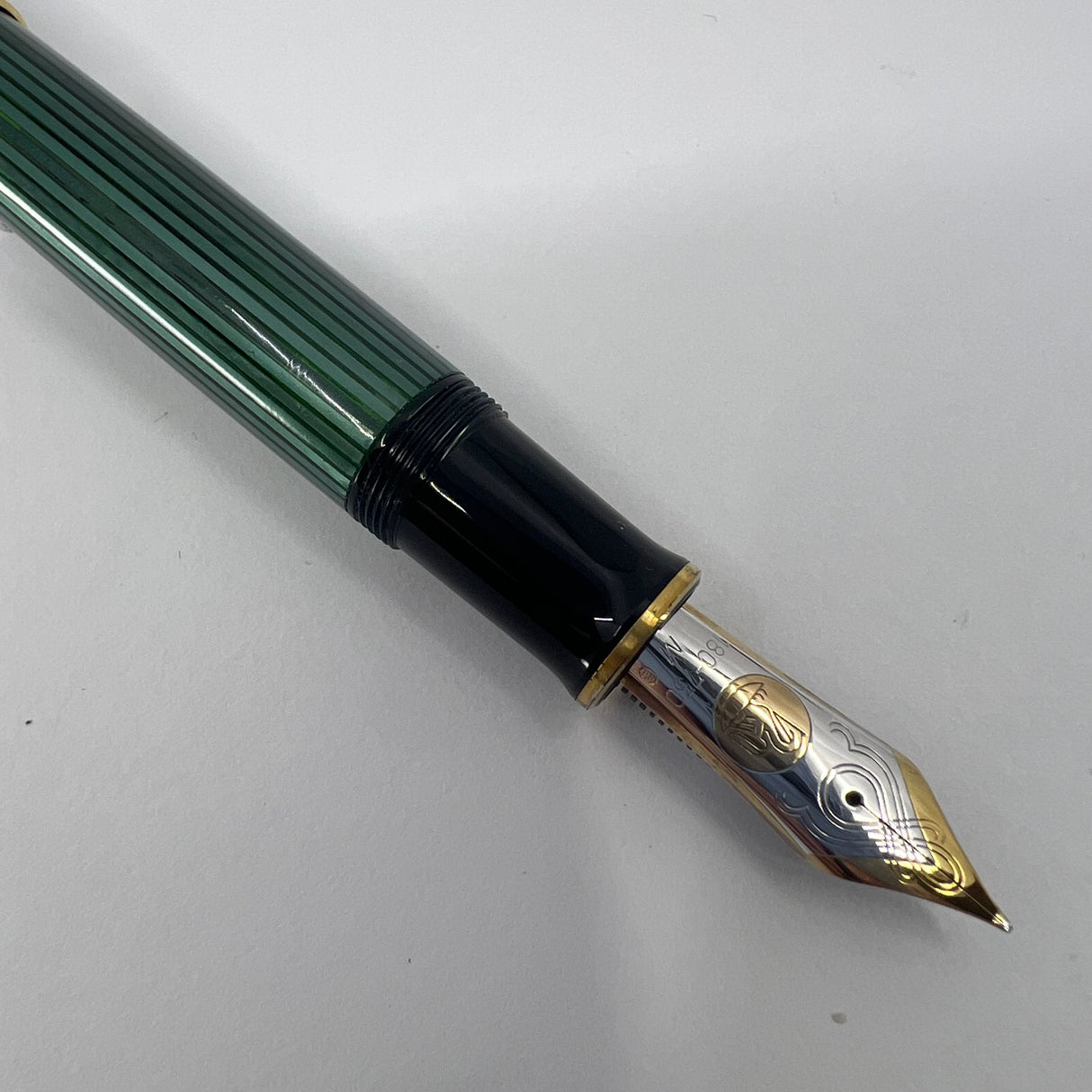 Pelikan Souveran M1000 Green Striped Barrel/Black Cap Fountain Pen - Medium 18kt Gold "PF" Nib