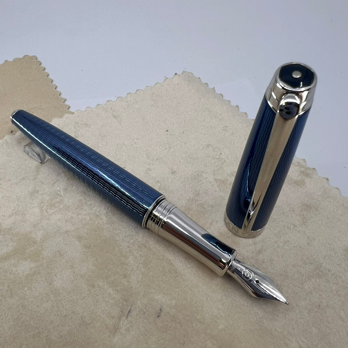 Caran D'ache Leman Grand Bleu Fountain Pen - Medium 18kt Gold Nib