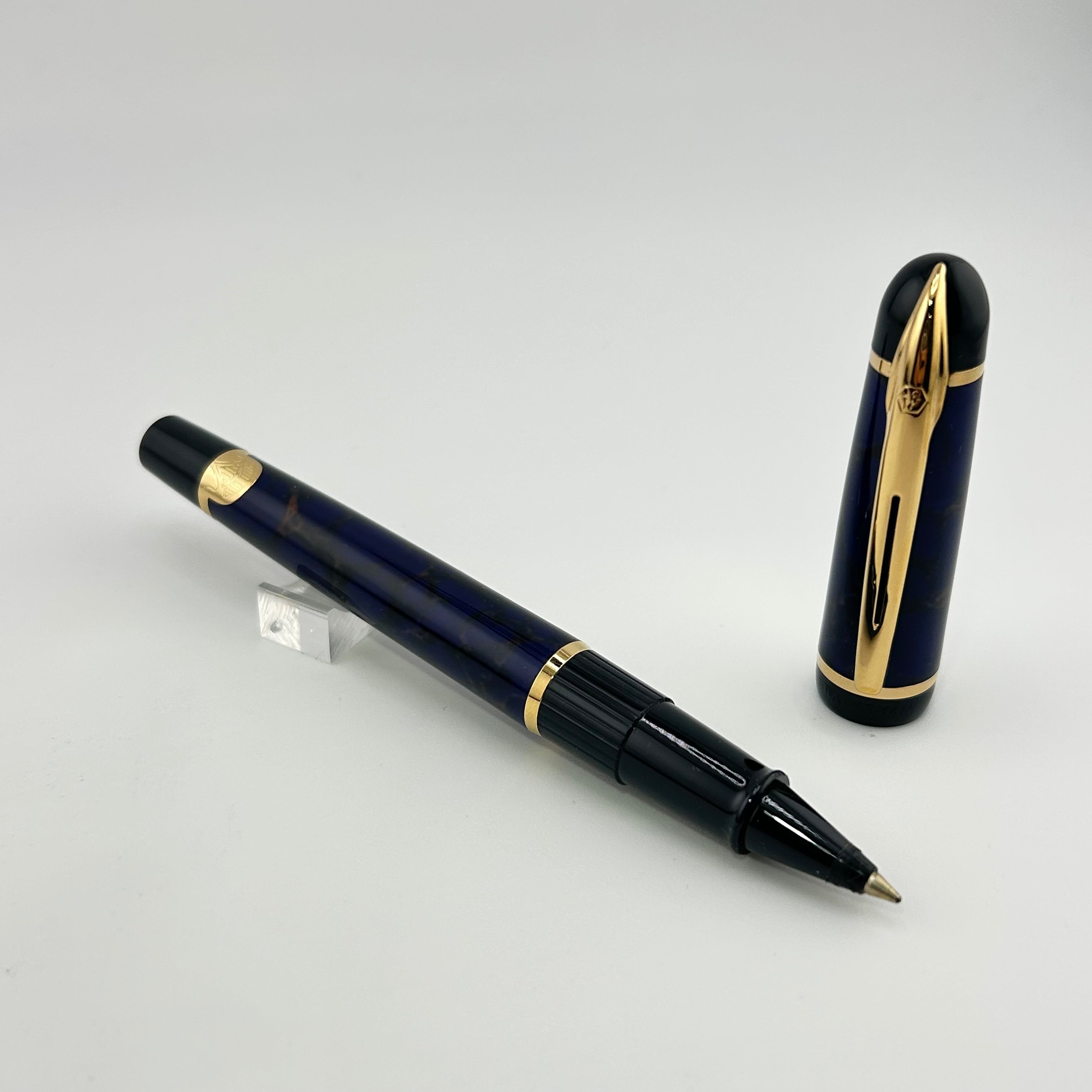 Waterman Phileas Set Blue Marble  - Roller Ball and Fountain Pen circa 1995
