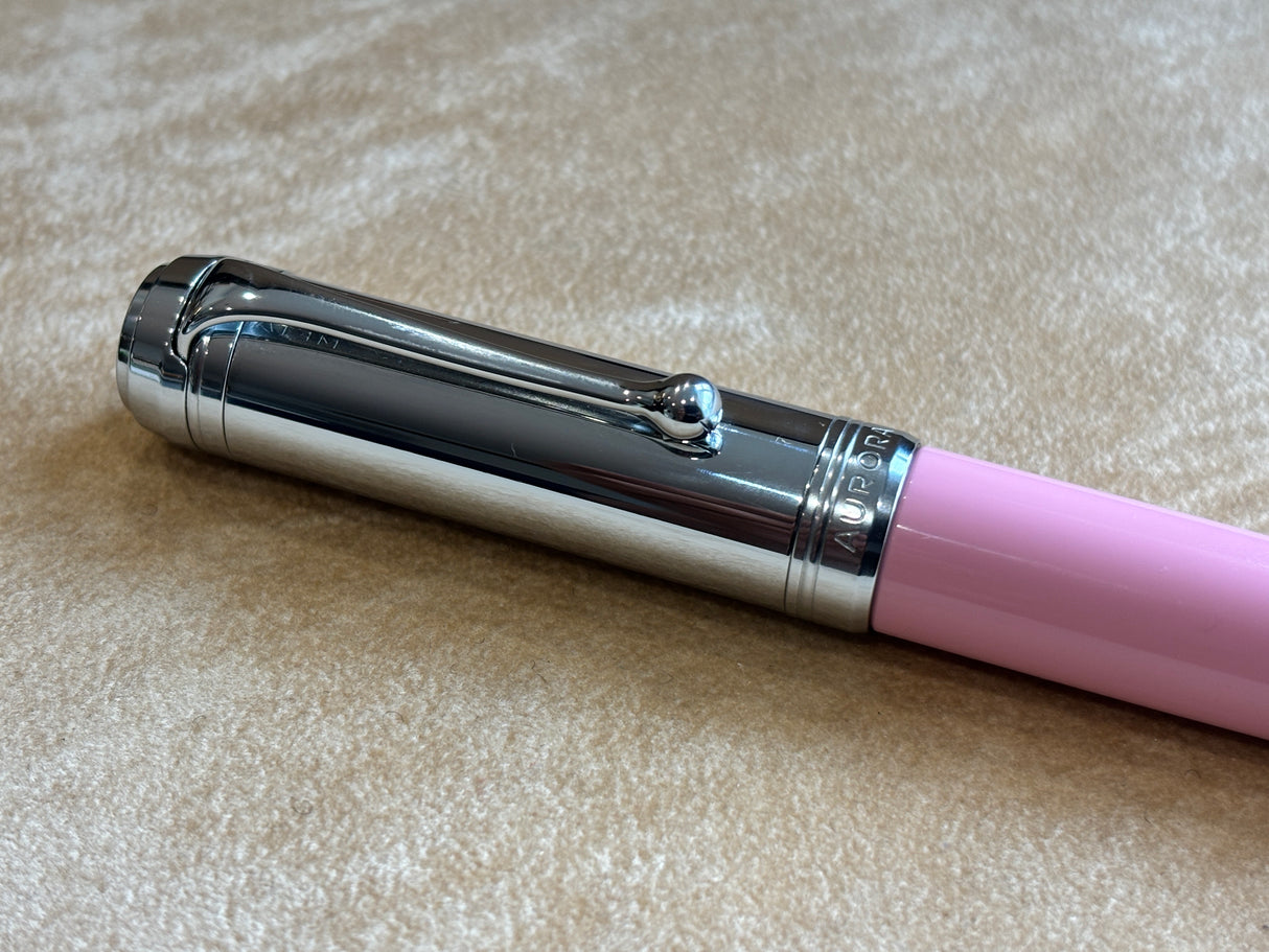 Aurora Talentum Pink Barrel/Chrome Cap Fountain Pen - Medium 14k Gold nib