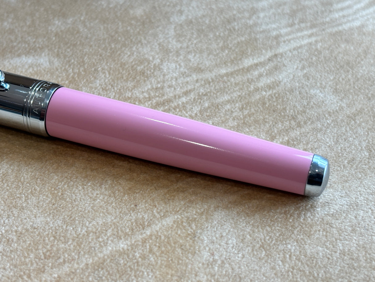 Aurora Talentum Pink Barrel/Chrome Cap Fountain Pen - Medium 14k Gold nib