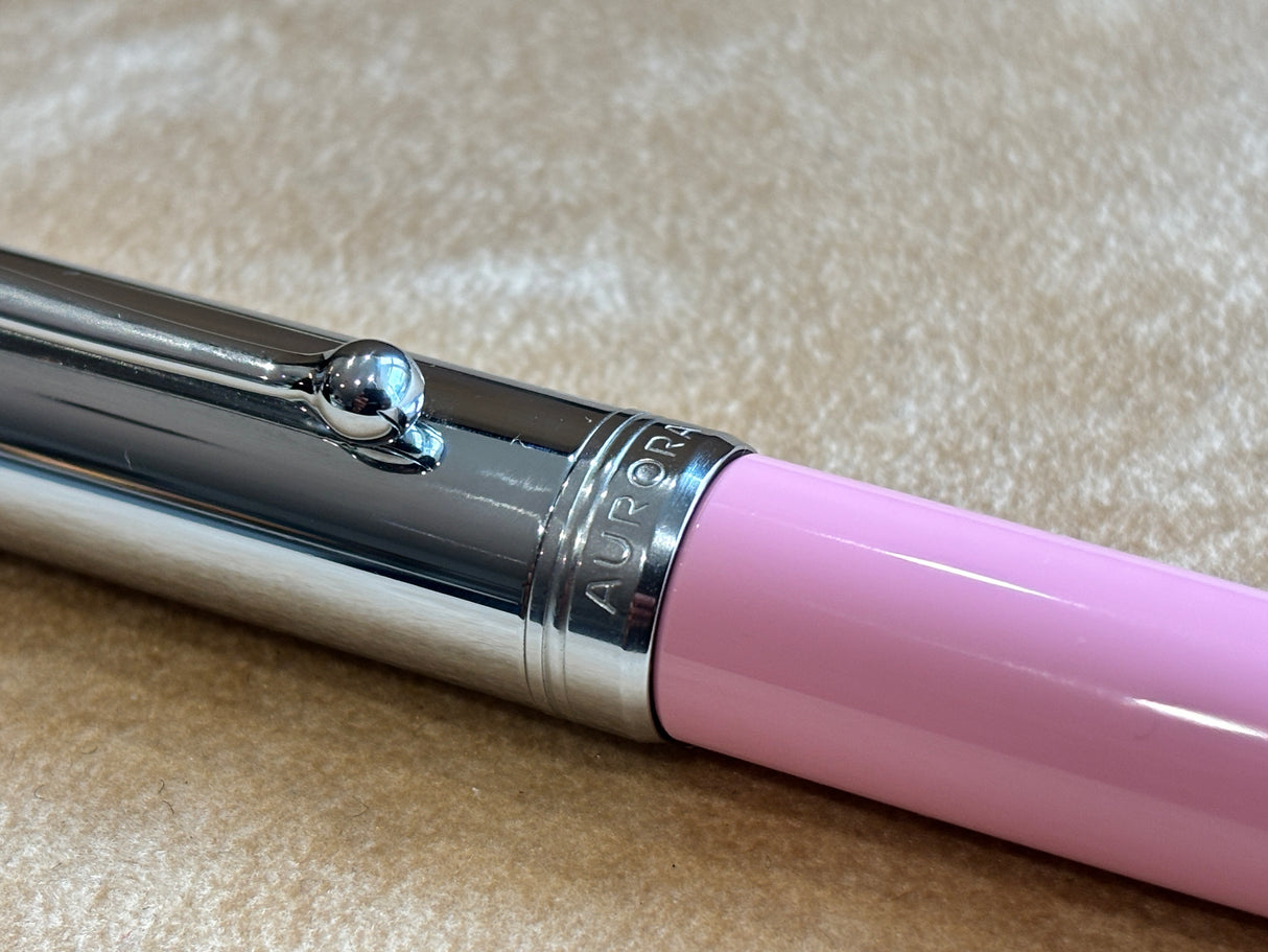 Aurora Talentum Pink Barrel/Chrome Cap Fountain Pen - Medium 14k Gold nib