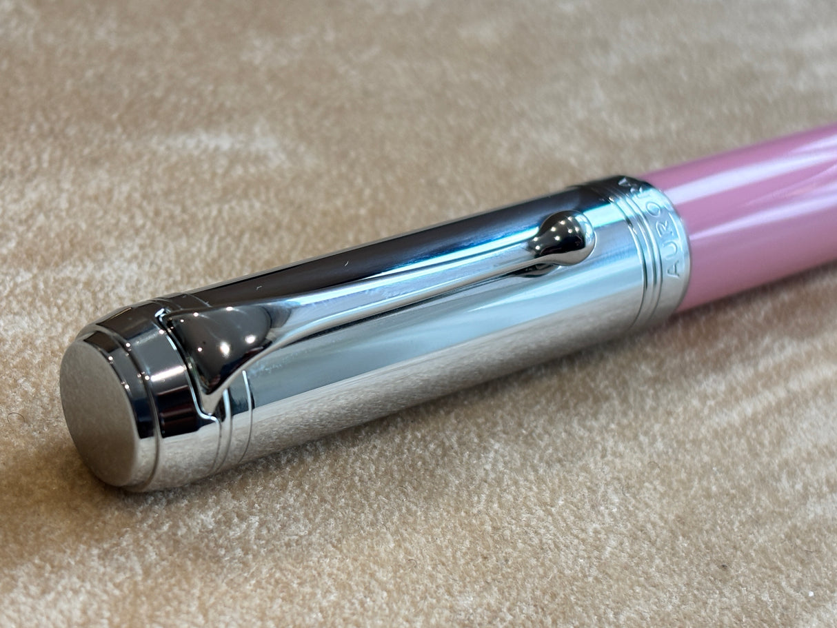 Aurora Talentum Pink Barrel/Chrome Cap Fountain Pen - Medium 14k Gold nib