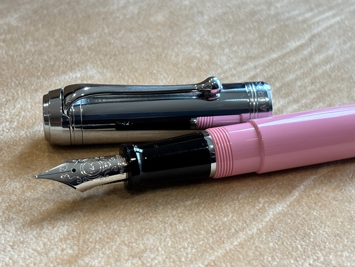 Aurora Talentum Pink Barrel/Chrome Cap Fountain Pen - Medium 14k Gold nib