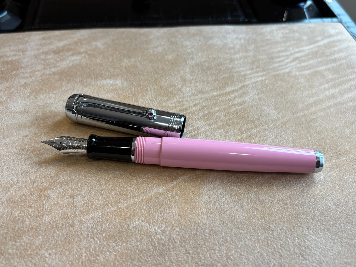 Aurora Talentum Pink Barrel/Chrome Cap Fountain Pen - Medium 14k Gold nib