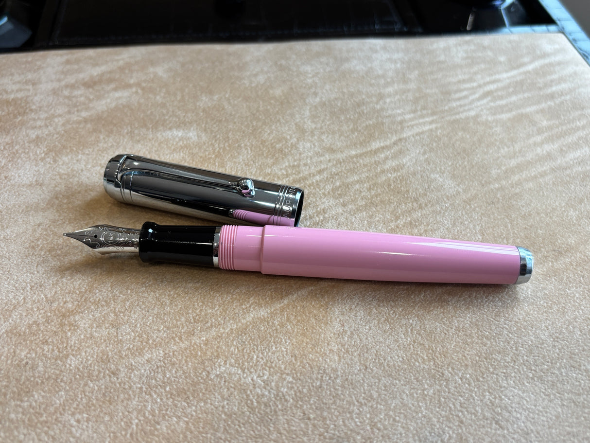 Aurora Talentum Pink Barrel/Chrome Cap Fountain Pen - Medium 14k Gold nib