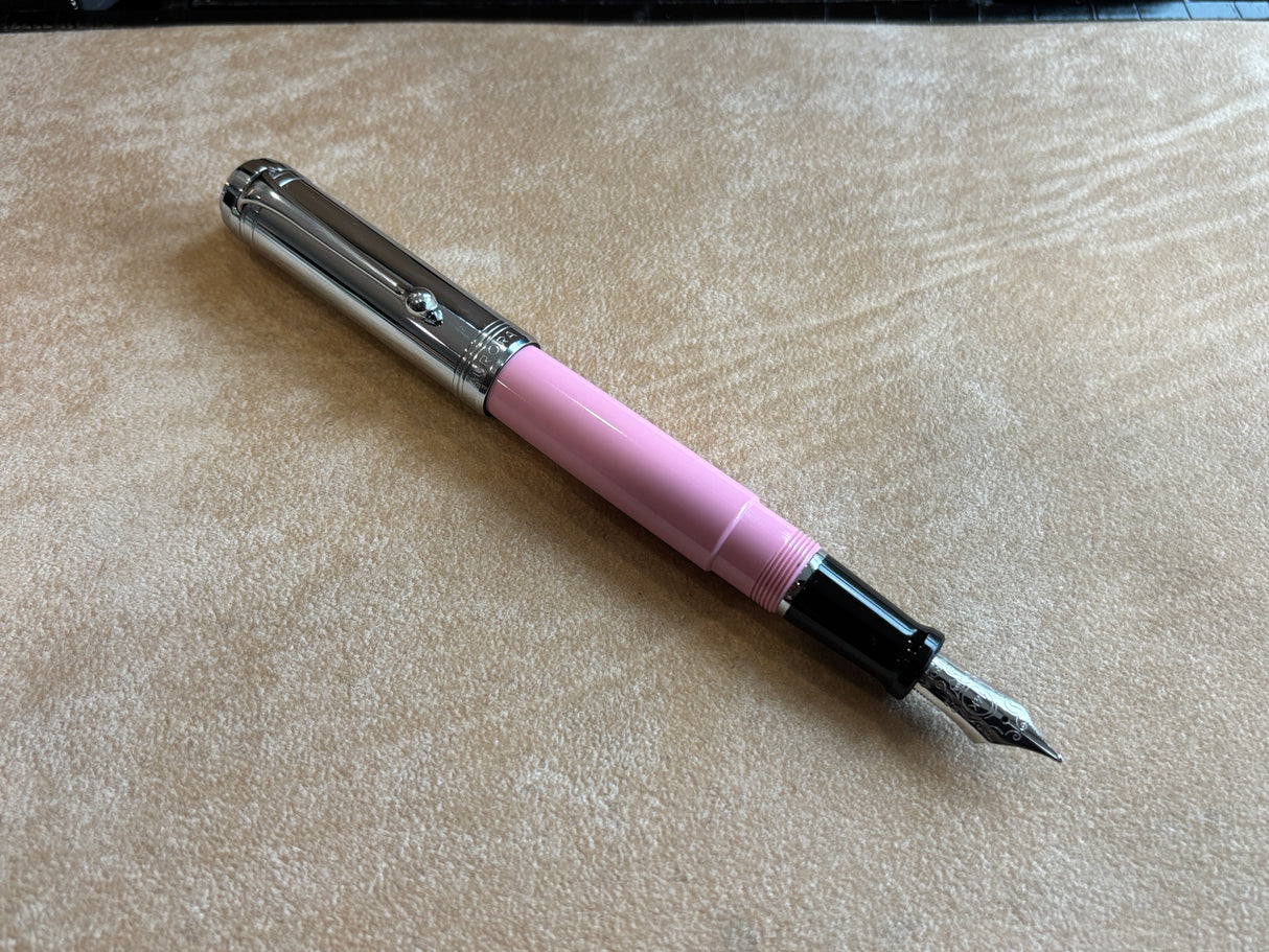 Aurora Talentum Pink Barrel/Chrome Cap Fountain Pen - Medium 14k Gold nib