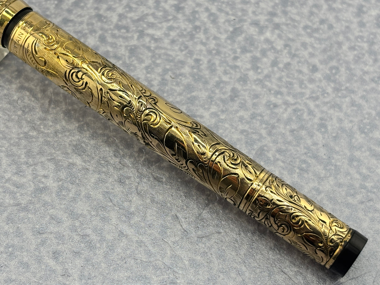 Waterman # 0512 1/2 Safety Fountain Pen Gold filled Floral Pattern - Retractable Nib
