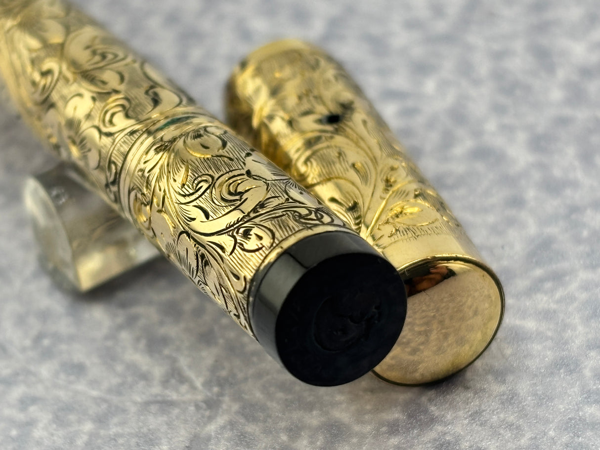 Waterman # 0512 1/2 Safety Fountain Pen Gold filled Floral Pattern - Retractable Nib