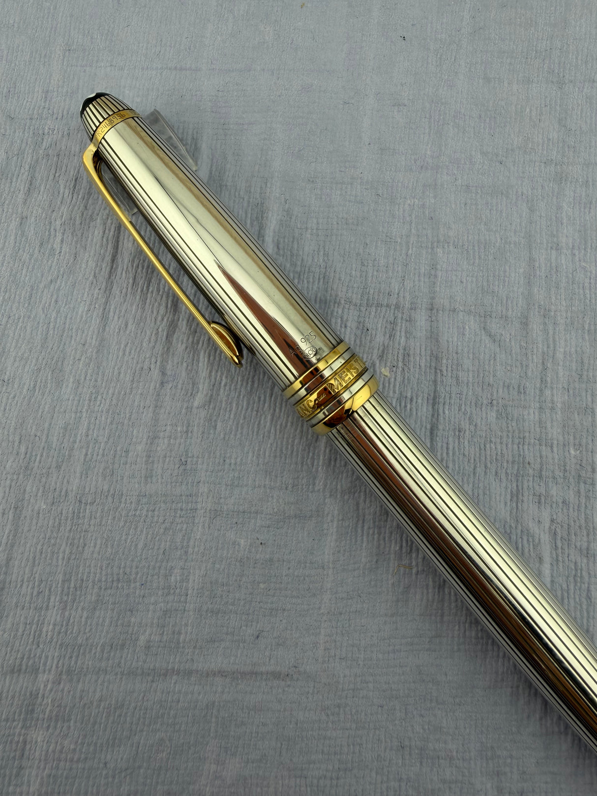 Montblanc Meisterstuck 144 Solitaire Sterling Silver 925 Pinstripe Fountain Pen - Fine 14kt Gold Nib