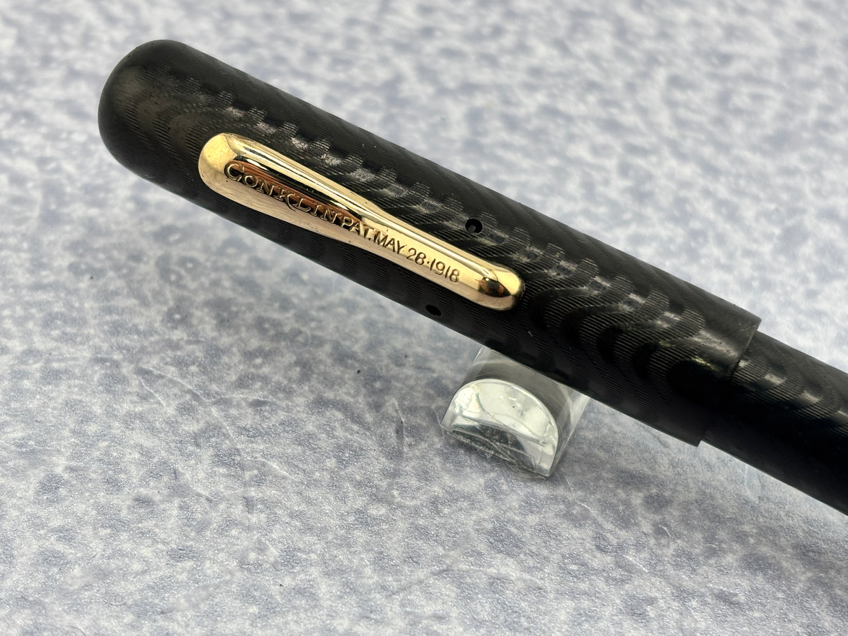 Conklin Toledo #30 Black chased Hard Rubber Crescent-Fill Fountain Pen