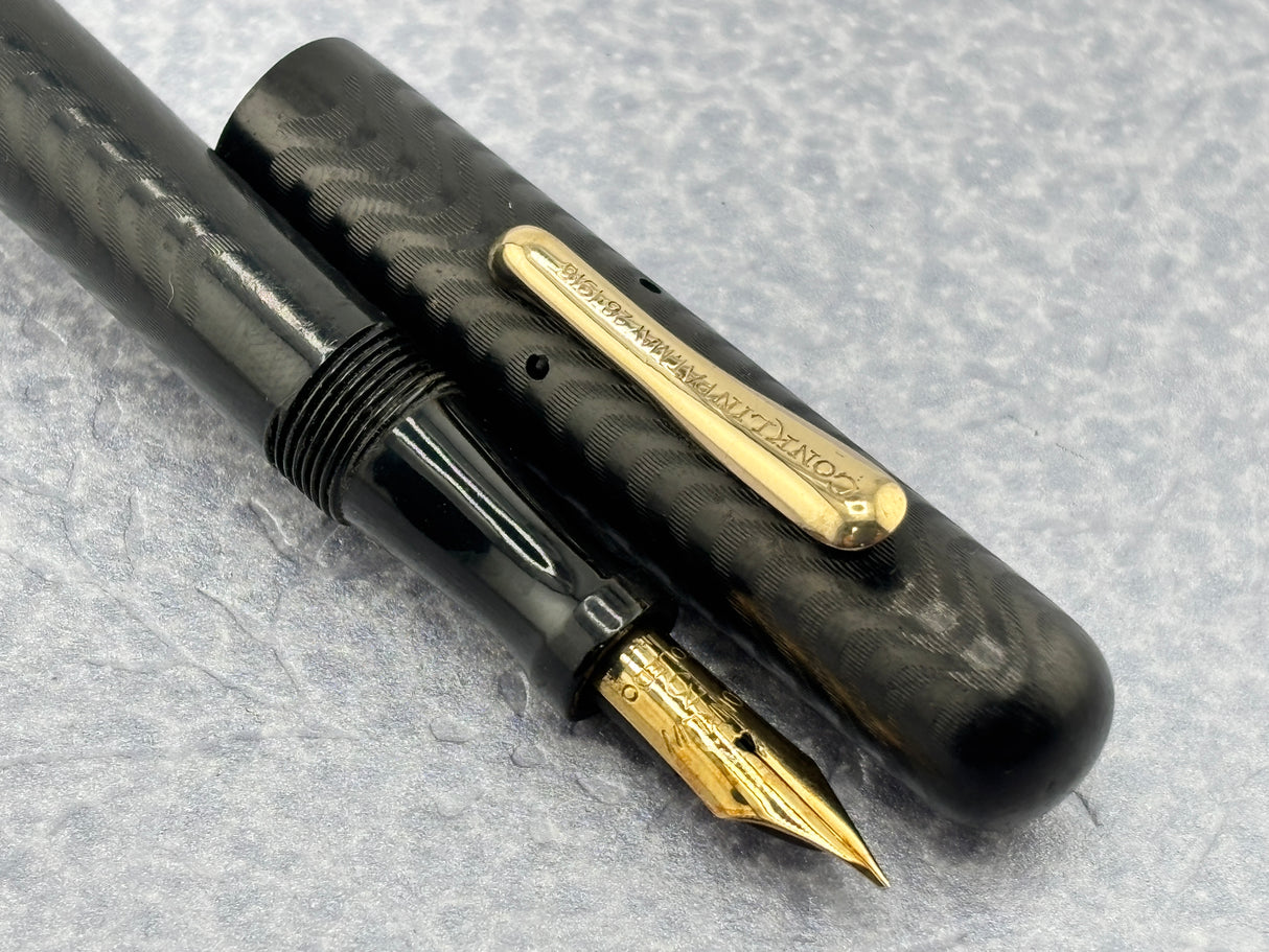 Conklin Toledo #30 Black chased Hard Rubber Crescent-Fill Fountain Pen