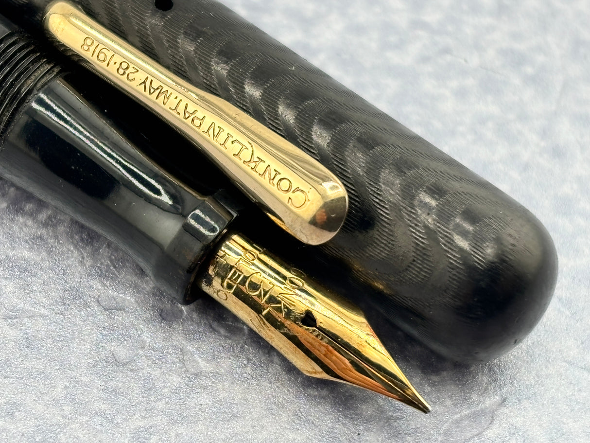 Conklin Toledo #30 Black chased Hard Rubber Crescent-Fill Fountain Pen
