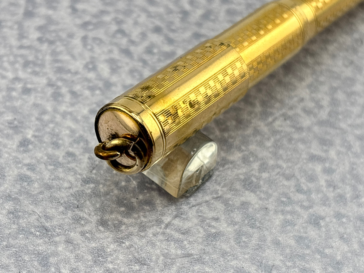 Waterman Gold-Filled # 0512 1/2 VPSF (Vest Pocket Self Filler) Gothic Overlay Ring Top Fountain Pen with Scarce Second Cap to Protect One's Clothing
