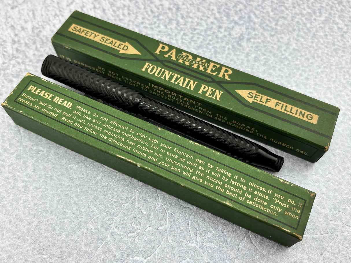 Parker # 2 1/2 Black Hard Rubber Chased ** New condition in original box ** - Fountain Pen