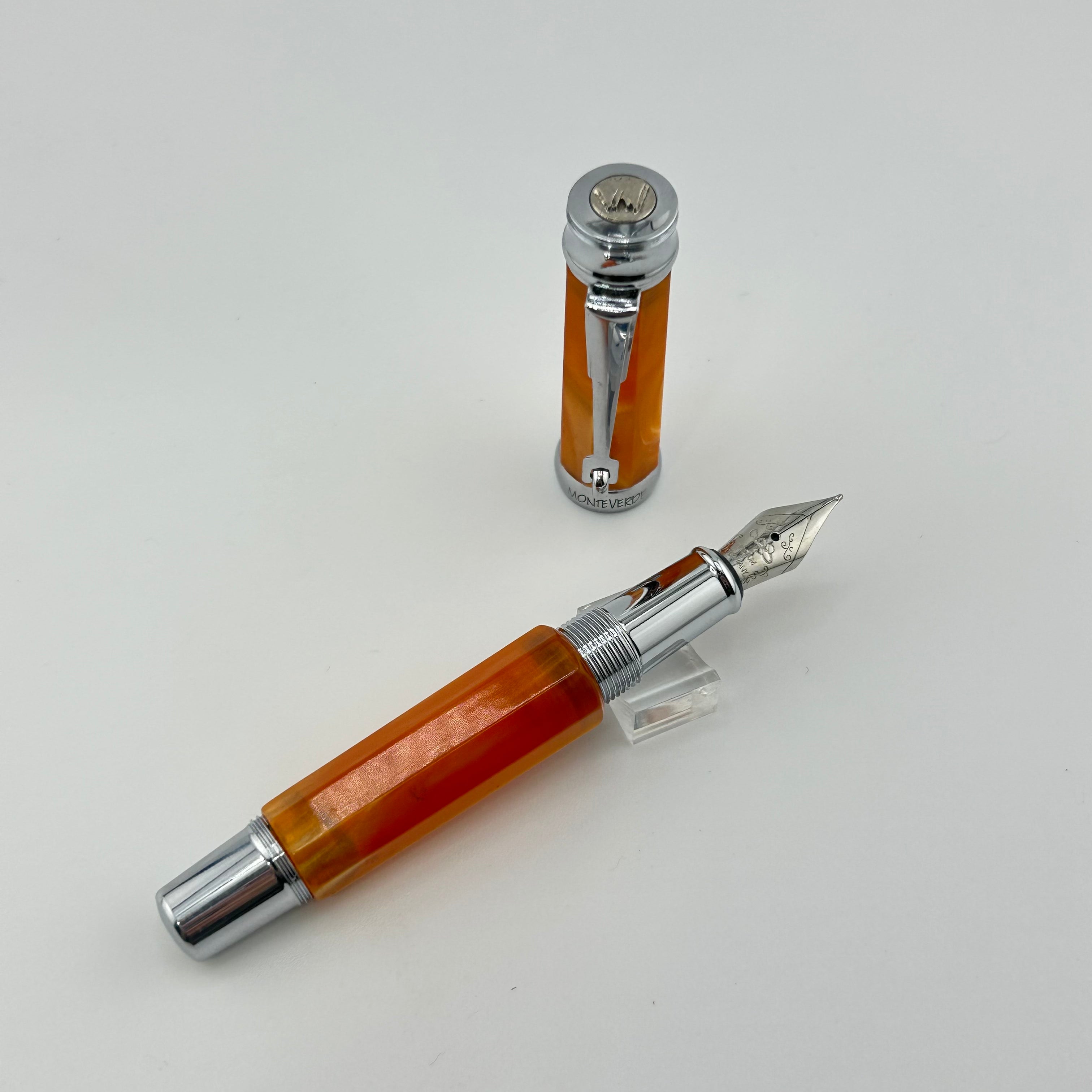 Monteverde Mini faceted Pen honey gold chrome trim - Fountain Pen