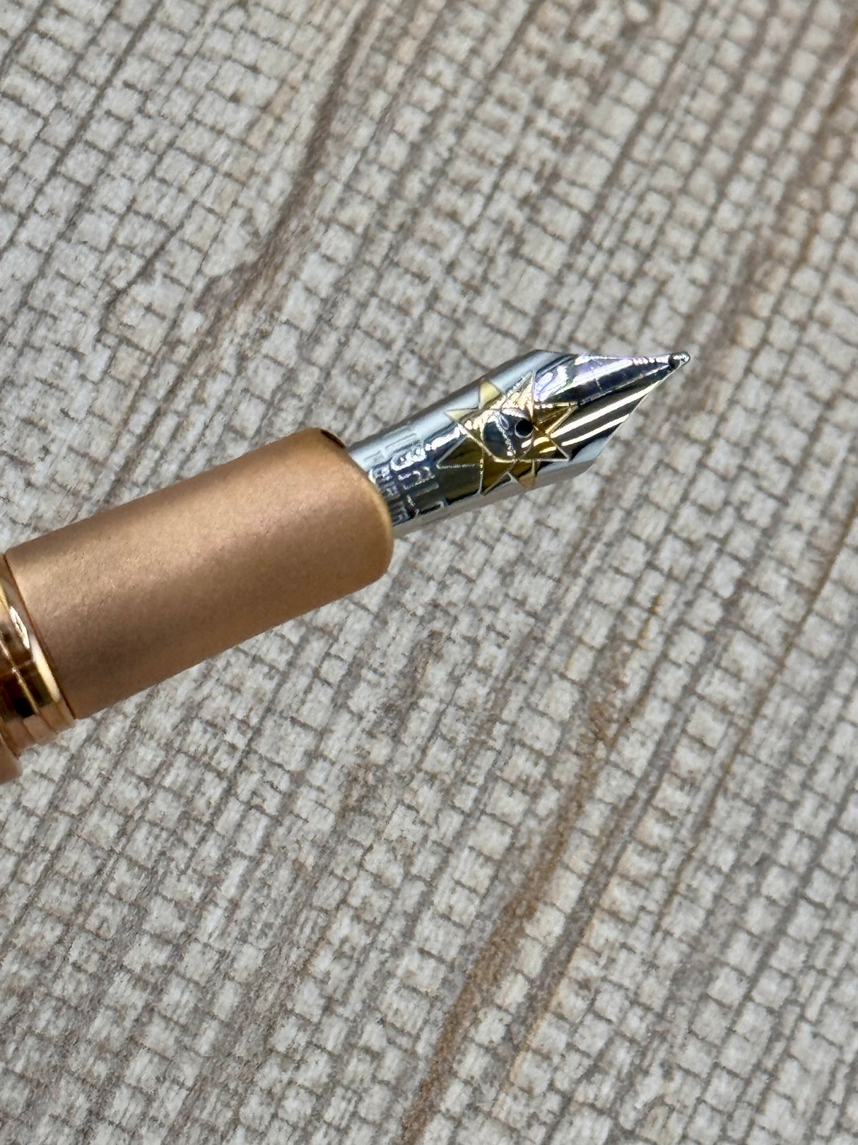 Tibaldi For Riva Limited Edition Roman Bronze Fountain Pen - Made of the same inlaid wood as the Riva Yacht maker - Medium 18kt Gold Nib