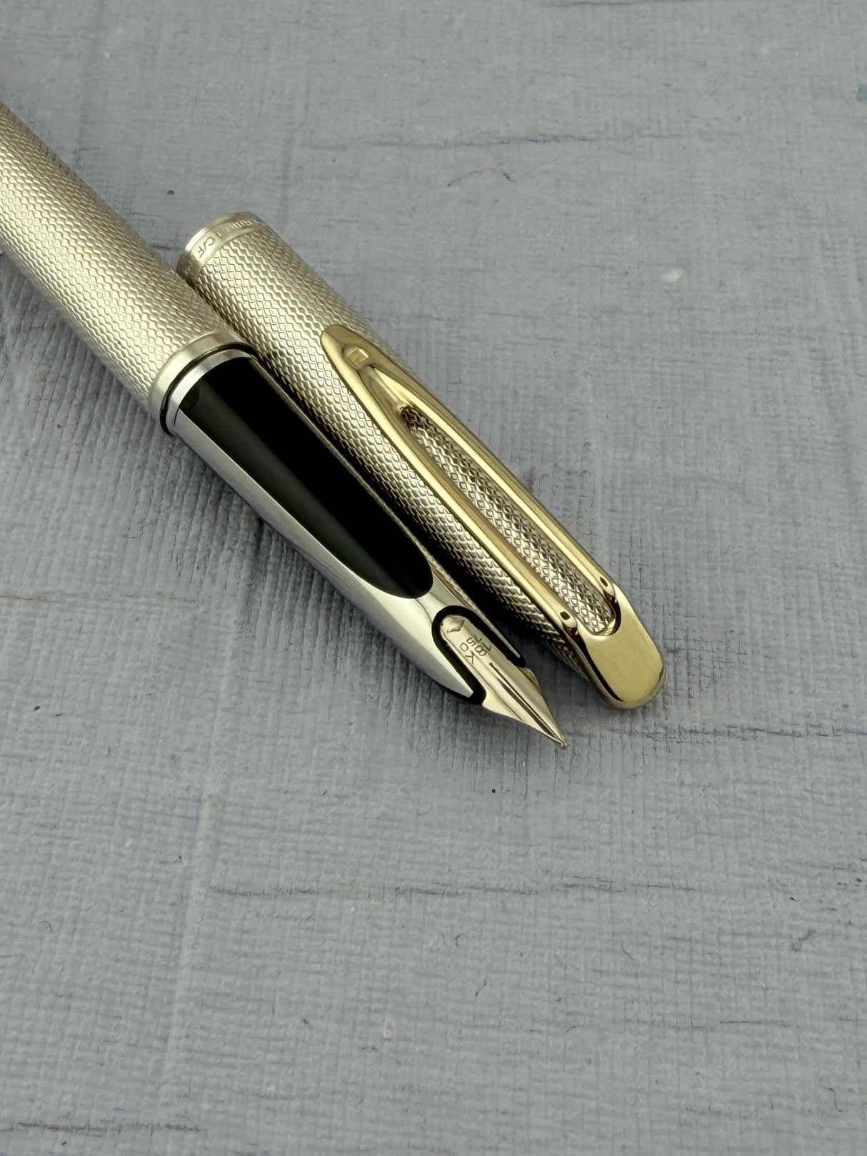Waterman CF Full Sterling Silver 925 Barleycorn Made in France 18k Gold Nib - Fountain Pen