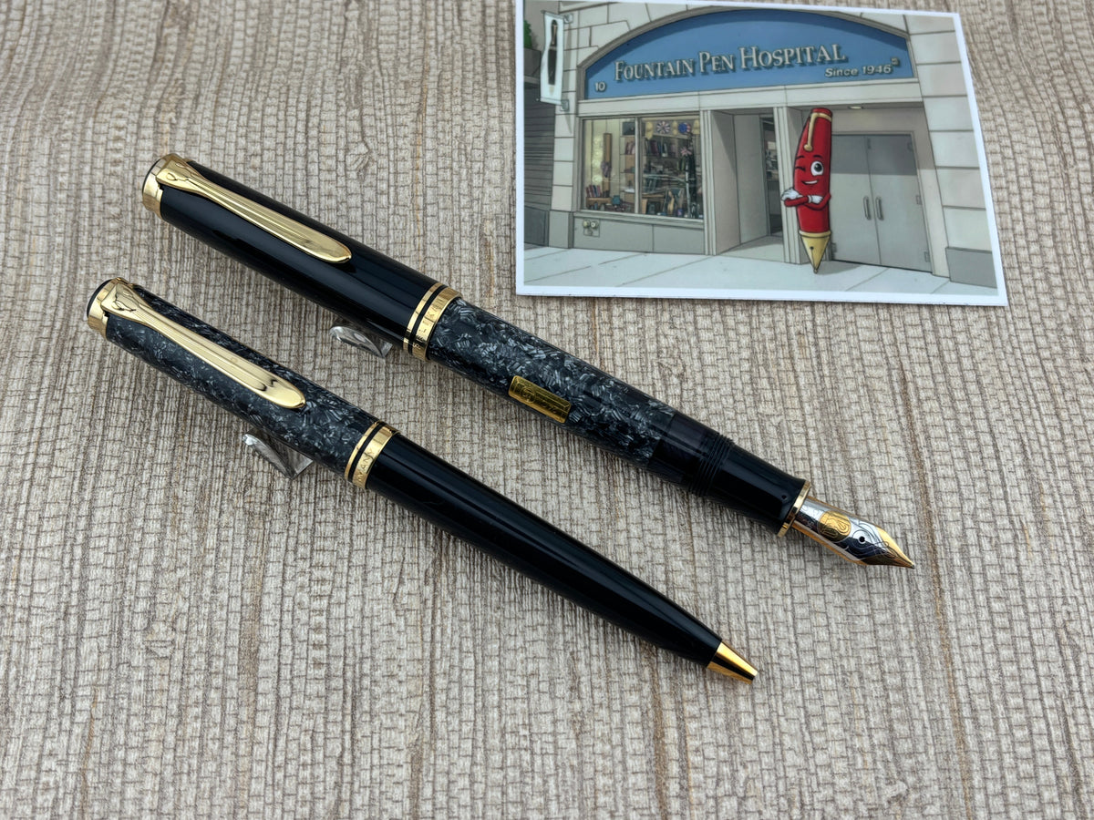 Pelikan Wall Street Set #0164/4500 Fountain Pen and Ballpoint Pen - Oblique 18kt Gold Nib For Right-Handed Writers