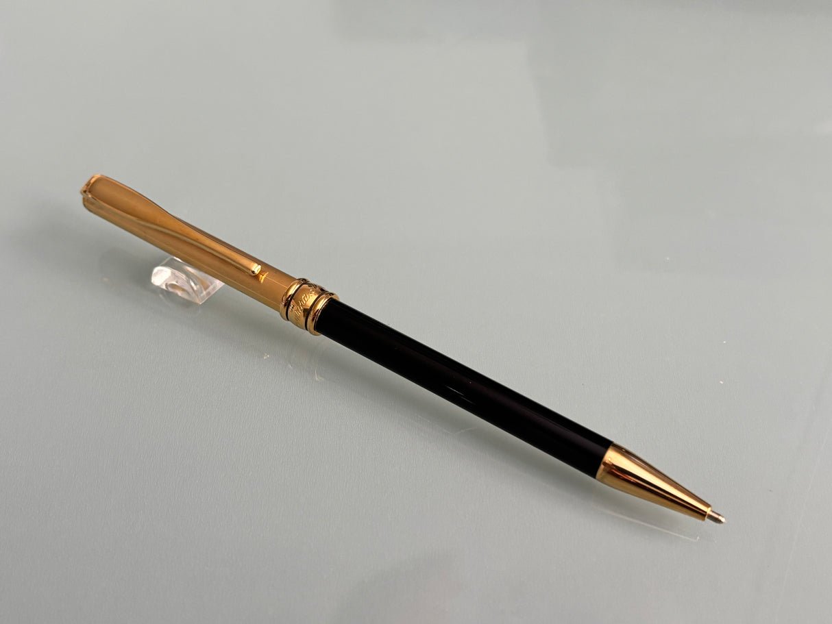 Aurora Magellano black barrel sterling silver 925 cap gold plated  - Made in Italy - Ball Pen