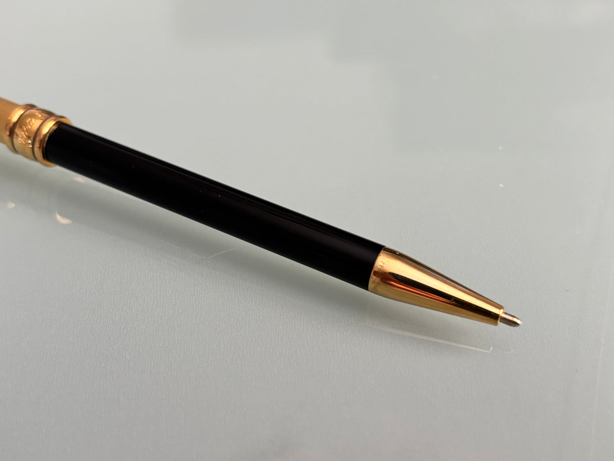 Aurora Magellano black barrel sterling silver 925 cap gold plated  - Made in Italy - Ball Pen