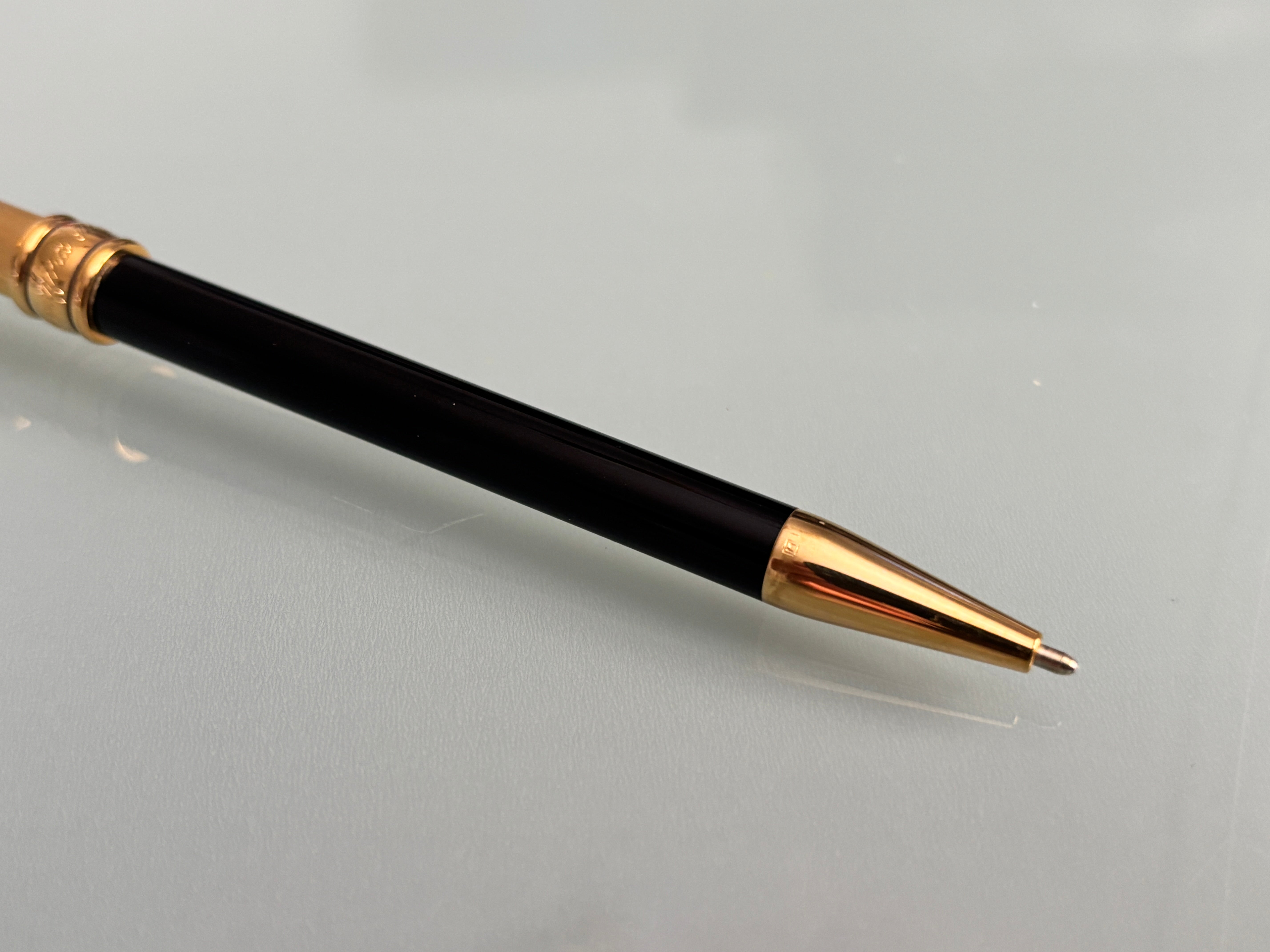 Aurora Magellano black barrel sterling silver 925 cap gold plated  - Made in Italy - Ball Pen