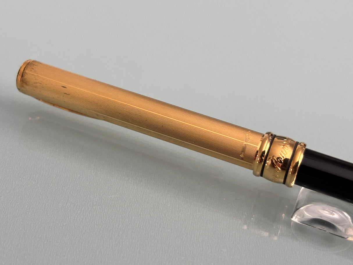 Aurora Magellano black barrel sterling silver 925 cap gold plated  - Made in Italy - Ball Pen