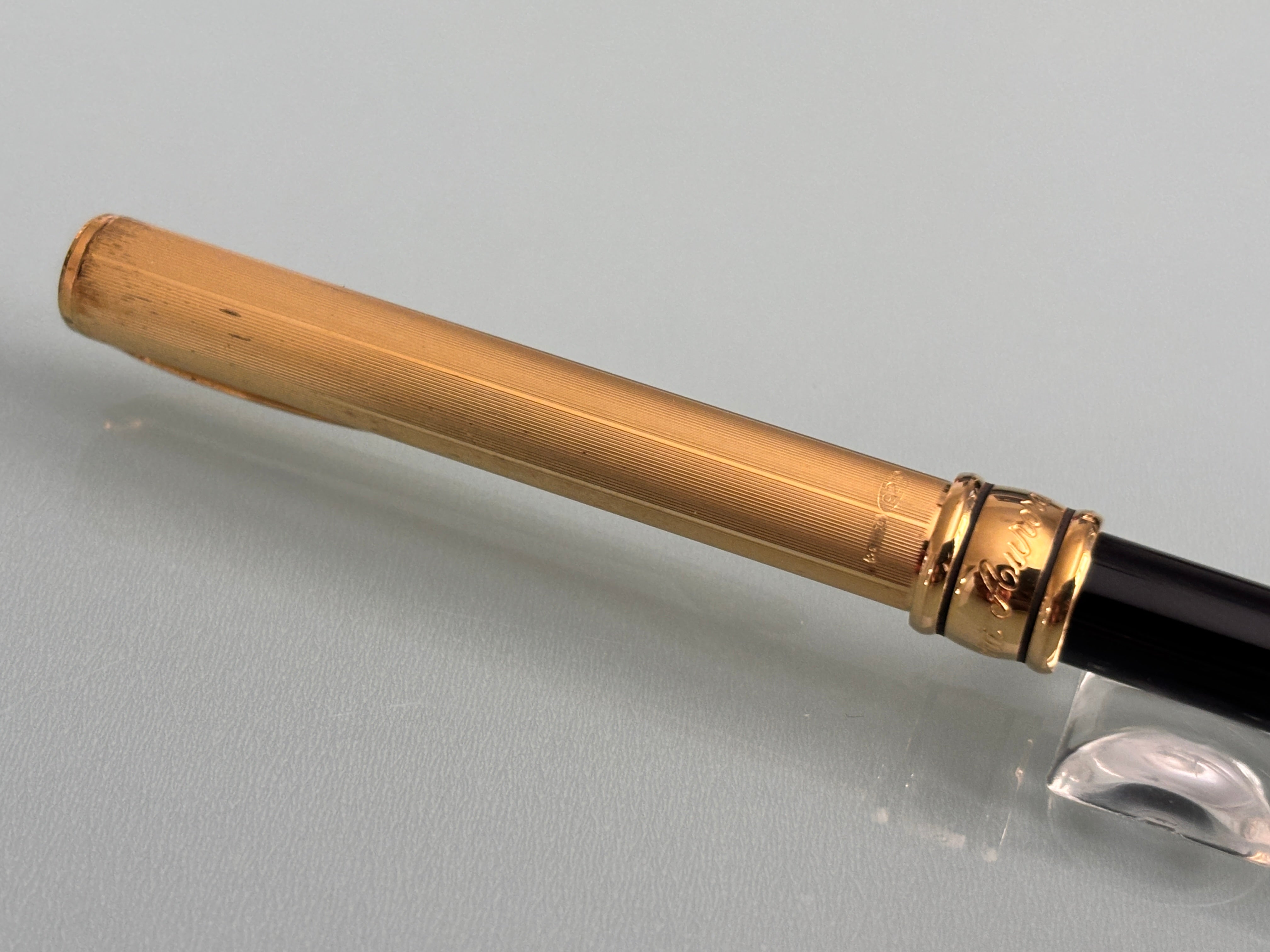 Aurora Magellano black barrel sterling silver 925 cap gold plated  - Made in Italy - Ball Pen