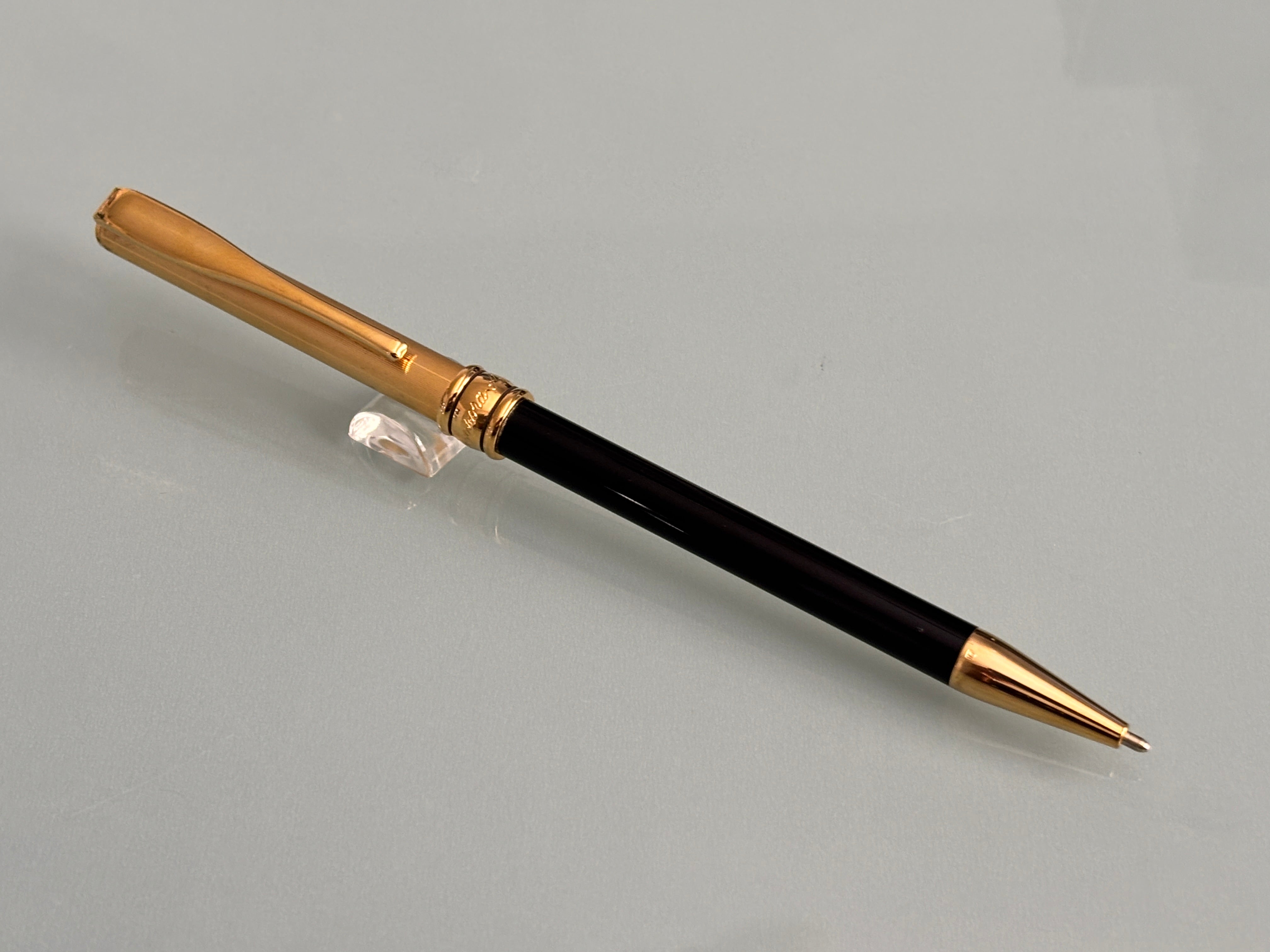 Aurora Magellano black barrel sterling silver 925 cap gold plated  - Made in Italy - Ball Pen
