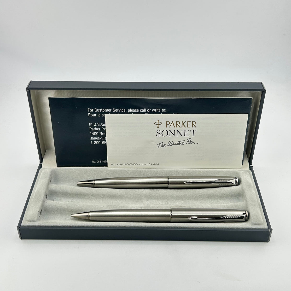 Parker Sonnet brushed stainless steel Set - Ballpoint Pen and Mechanical pencil