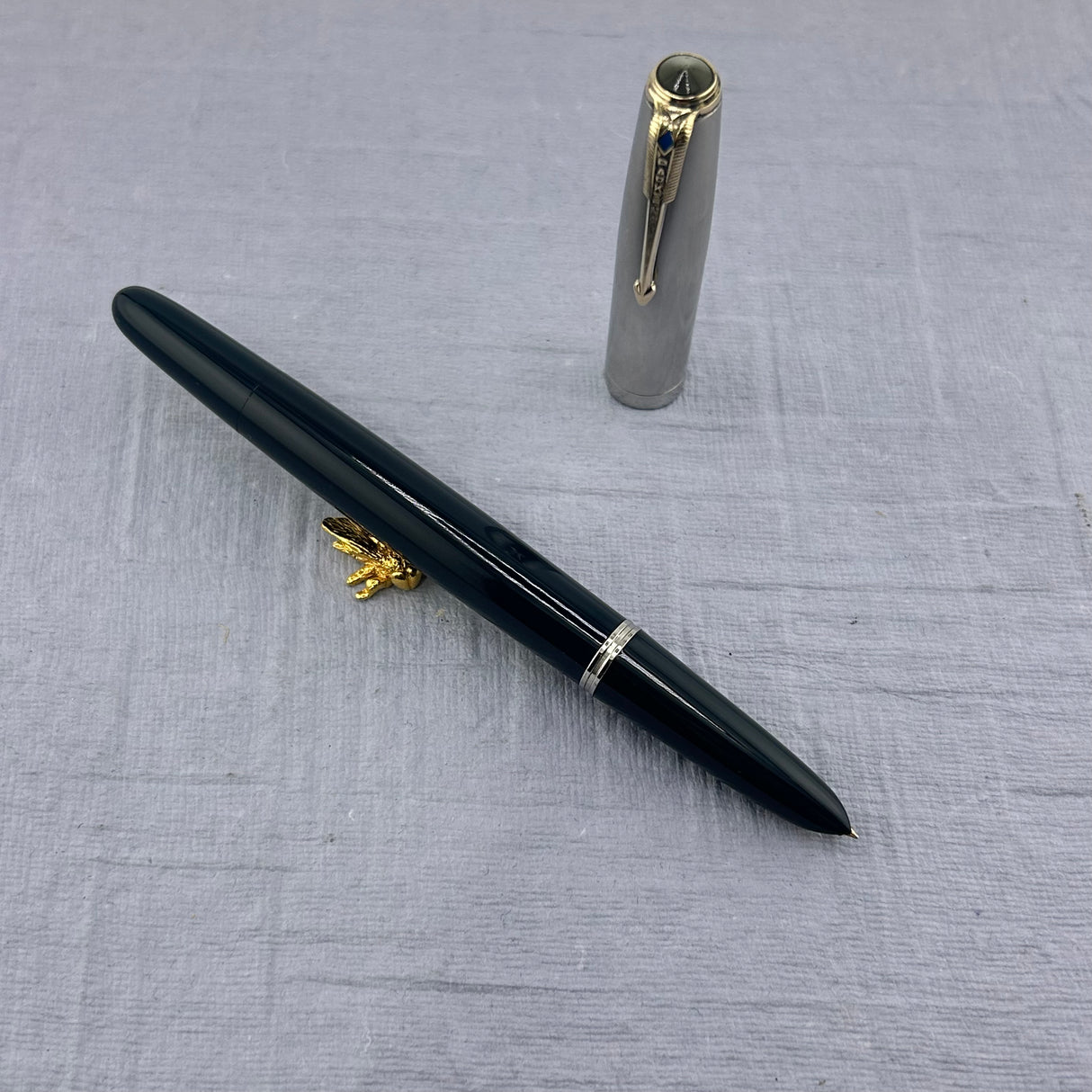 Parker 51 Navy blue chrome Cap - Blue diamond clip Vacumatic filling system - Fountain Pen